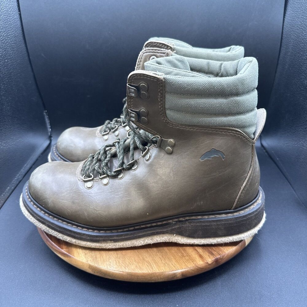 Simms Freestone Wade Boots Mens Size 10 Brown Leather Fly Fish Felt Sole